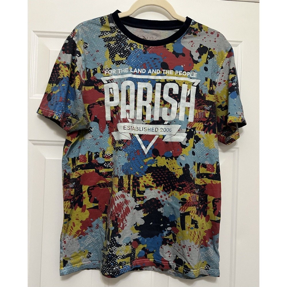 Parish‎ Nation Mens AOP Shirt Streetwear Large Short Sleeve Graffiti Y2K